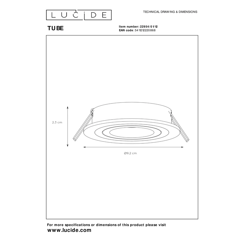 Zurückgesetzter Scheinwerfer Tube chrom Ø 9,2 cm Lucide 5411212220868