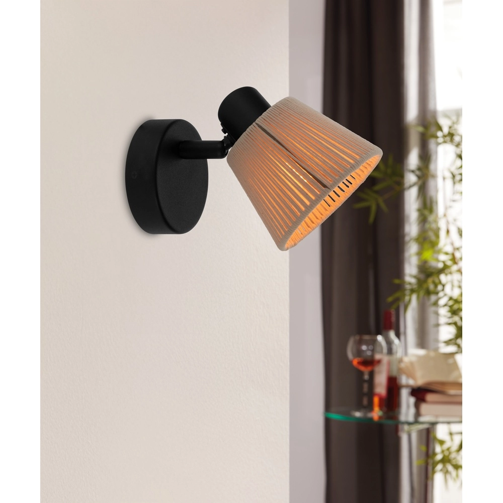 Wandleuchte Seagard schwarz mit Rattan Eglo 9008606359820