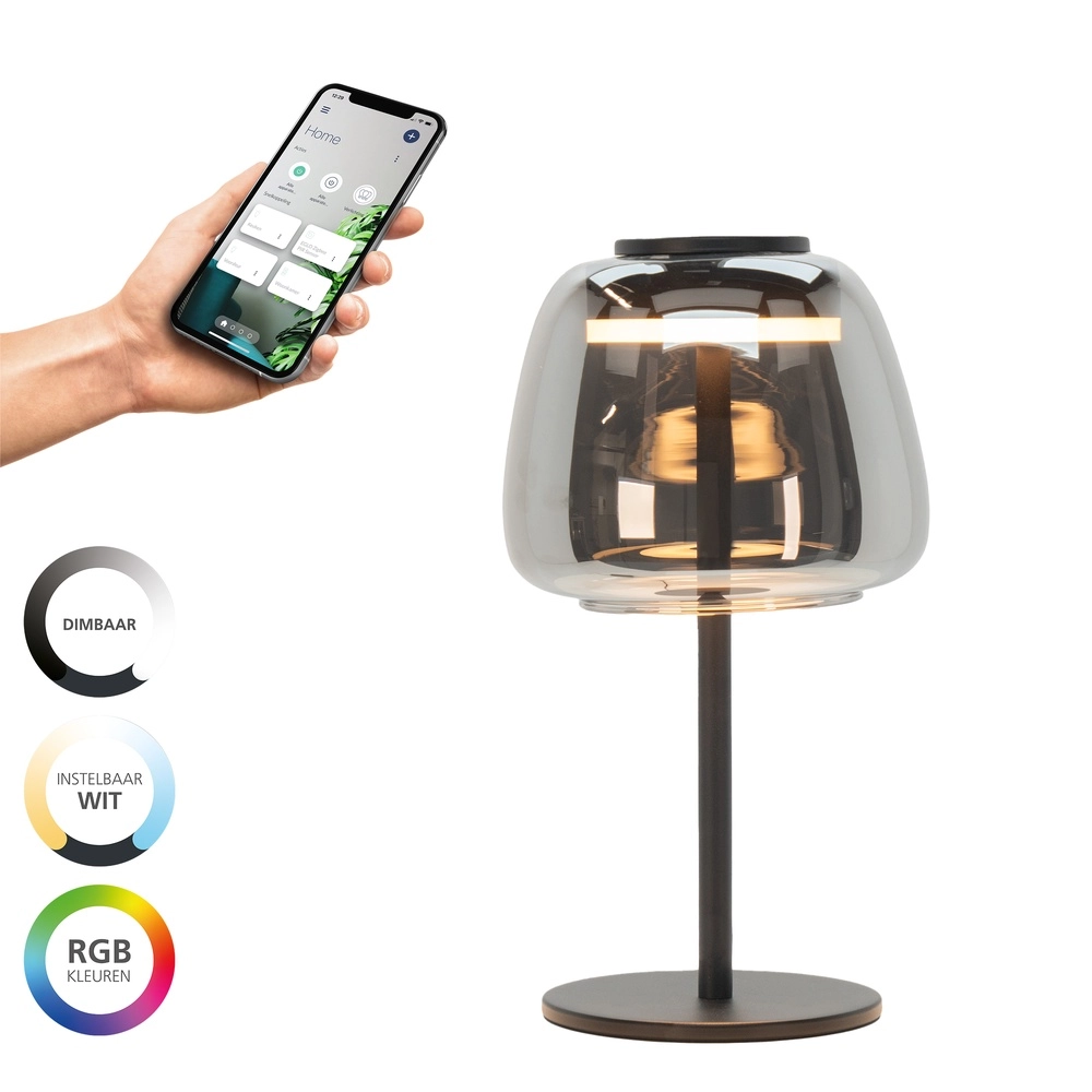 Tischlampe Alfero-Z Rauchglas – App-Steuerung