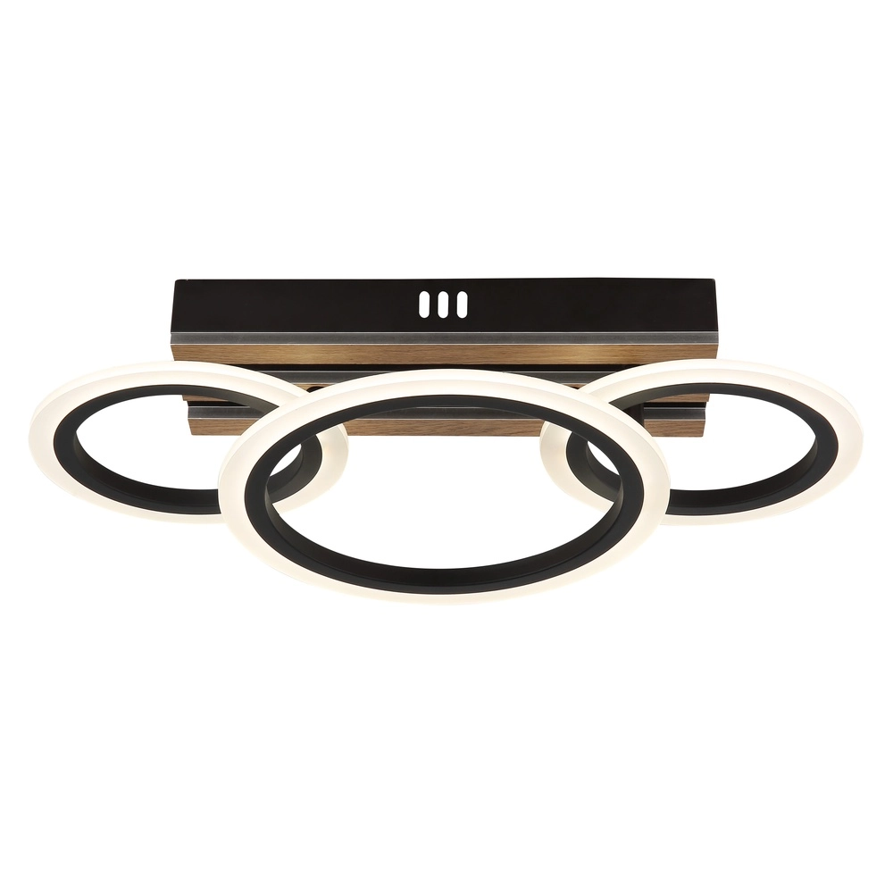 Deckenlampe Blevins Schwarz mit Holz 3 Ringe Globo 9007371575169