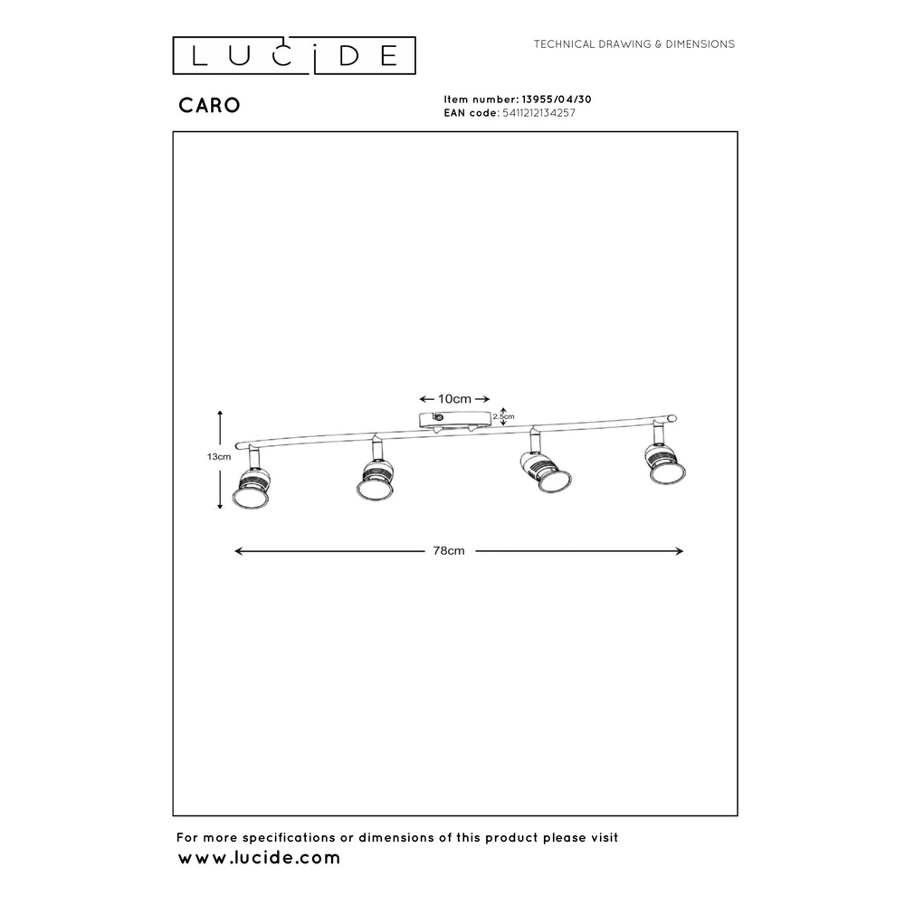 Deckenscheinwerfer Caro 4-Licht Schwarz Lucide 5411212134257