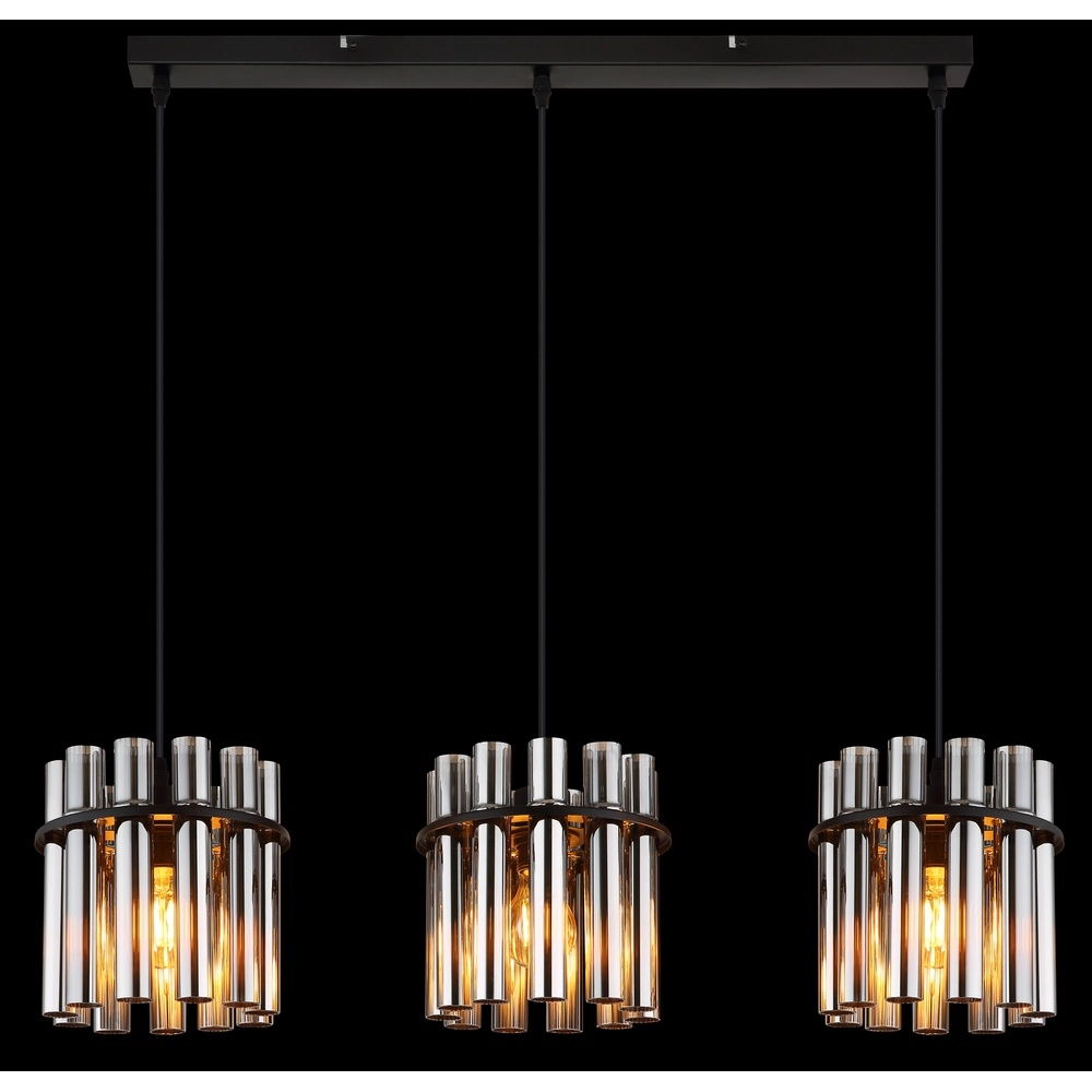 3-Licht Pendellampe Gorley II Schwarz mit Glasstangen Globo 9007371589111