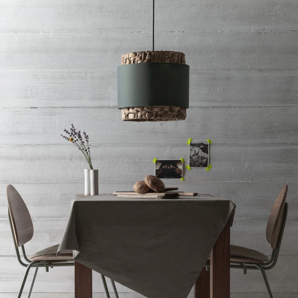 Hängelampe Waterlilly Rattan mit grauem Stoff Brilliant 4004353411878