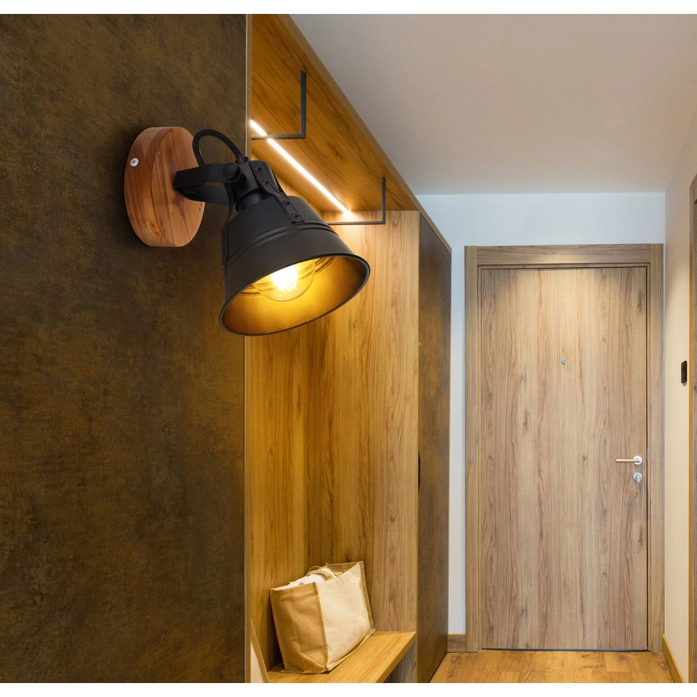 Landwandlampe Günther Schwarz mit Holz Globo 9007371413720