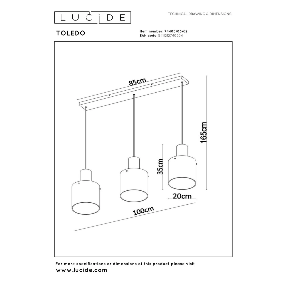 Pendellampe Toledo 3-Licht Bernsteinglas Lucide 5411212740854