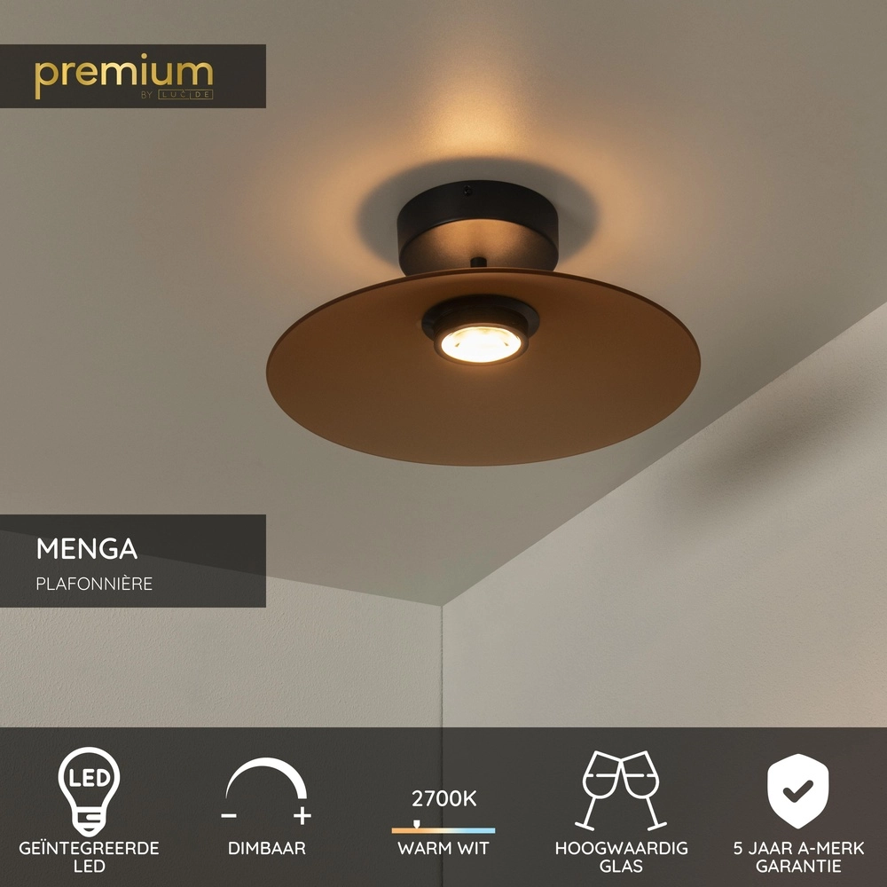 Elegante Deckenlampe Menga Ø 40cm Bernsteinglas Premium by Lucide 5411212251220