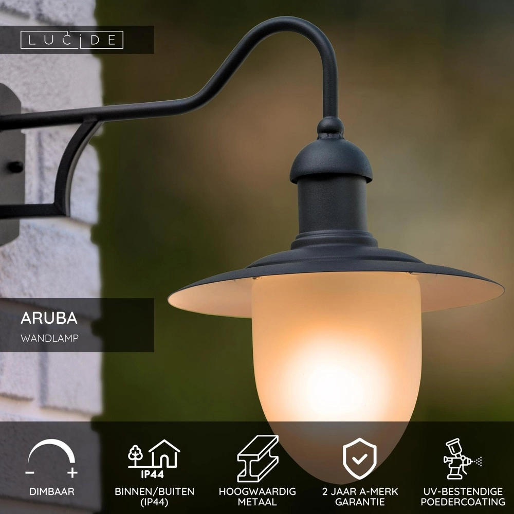 Landwandlampe Aruba schwarz Ø 25 cm Lucide 5411212113498