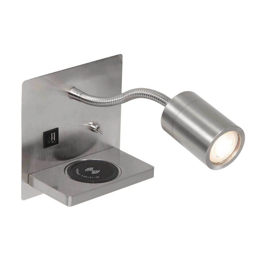 Nachttischlampe aus Edelstahl Upround mit Ladegerät und USB Steinhauer 8712746170443