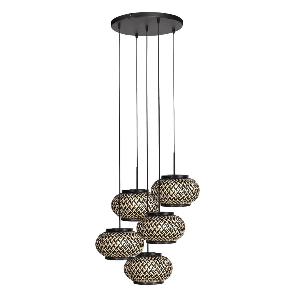5-Licht Pendellampe Nox Light mit Bambusmützen