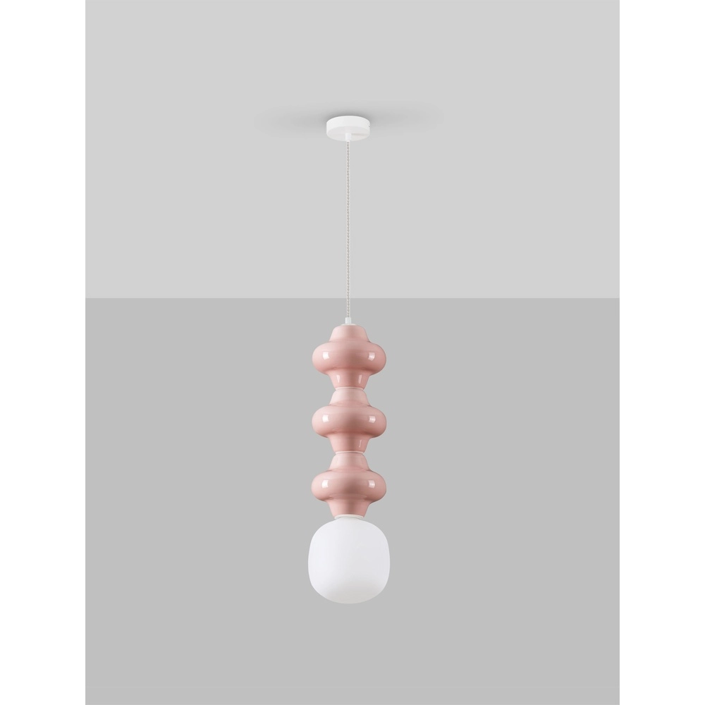 Pendelleuchte Clio L rosa Keramik mit weißem Glas Lyora 5212017461339