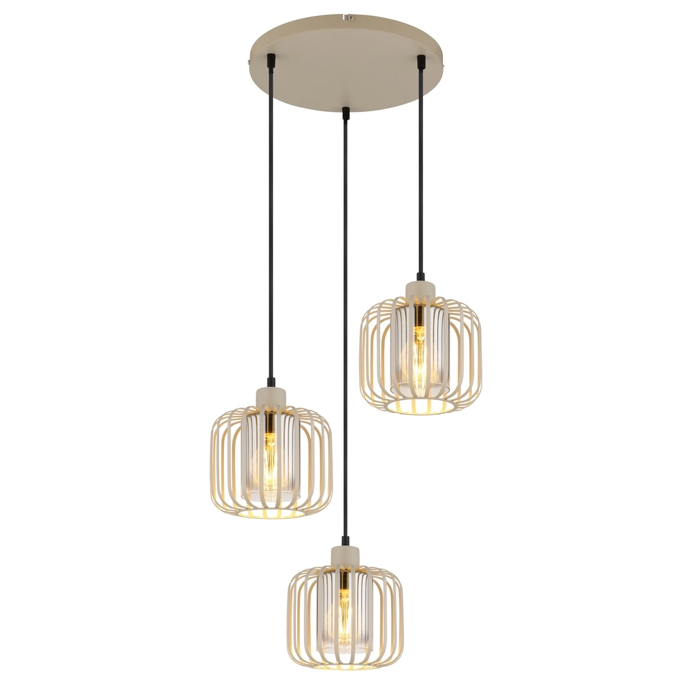 3-flammige Pendelleuchte Alfred rund sandbraun