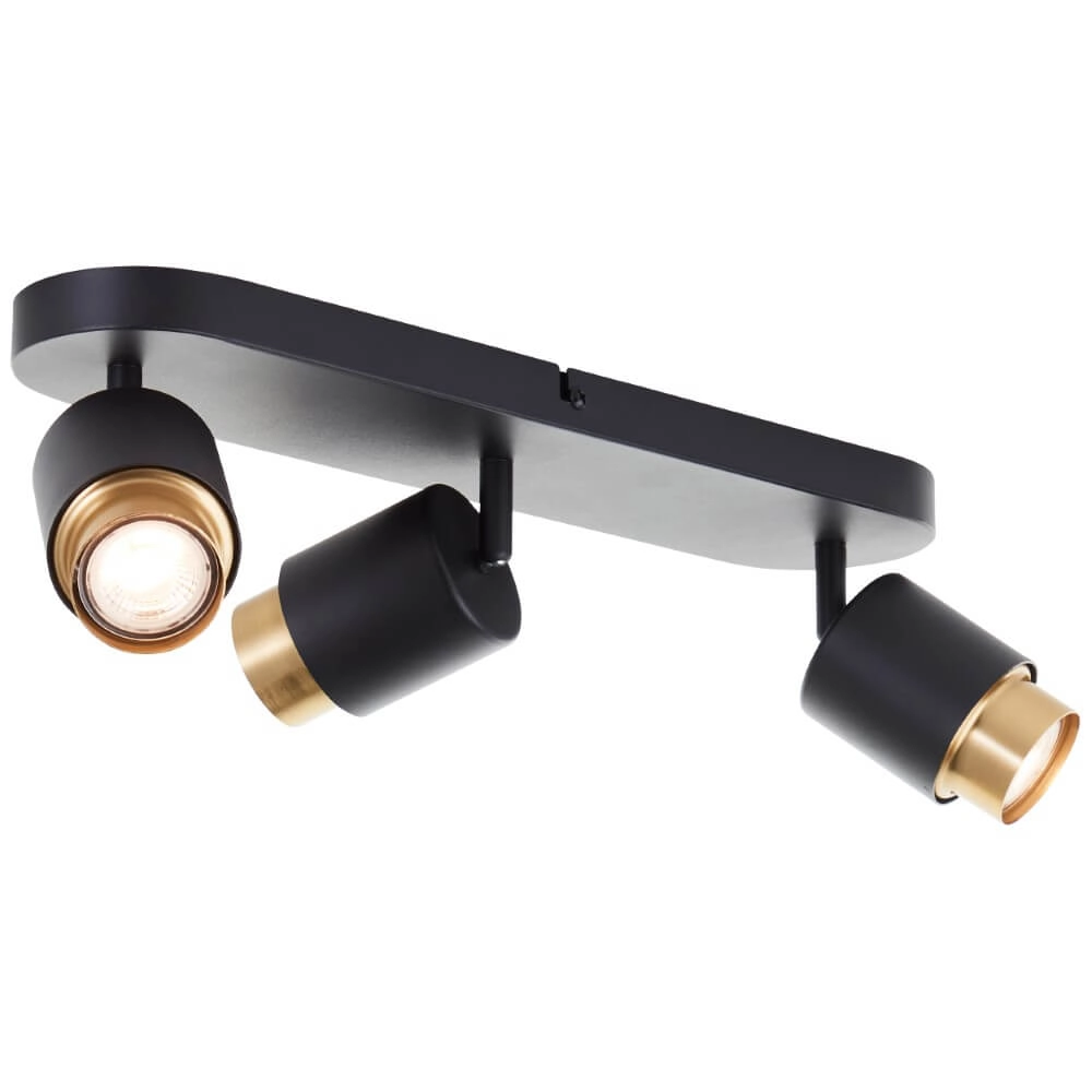 3-flammiger Aufbaustrahler Covelo schwarz mit gold Brilliant 4004353441363