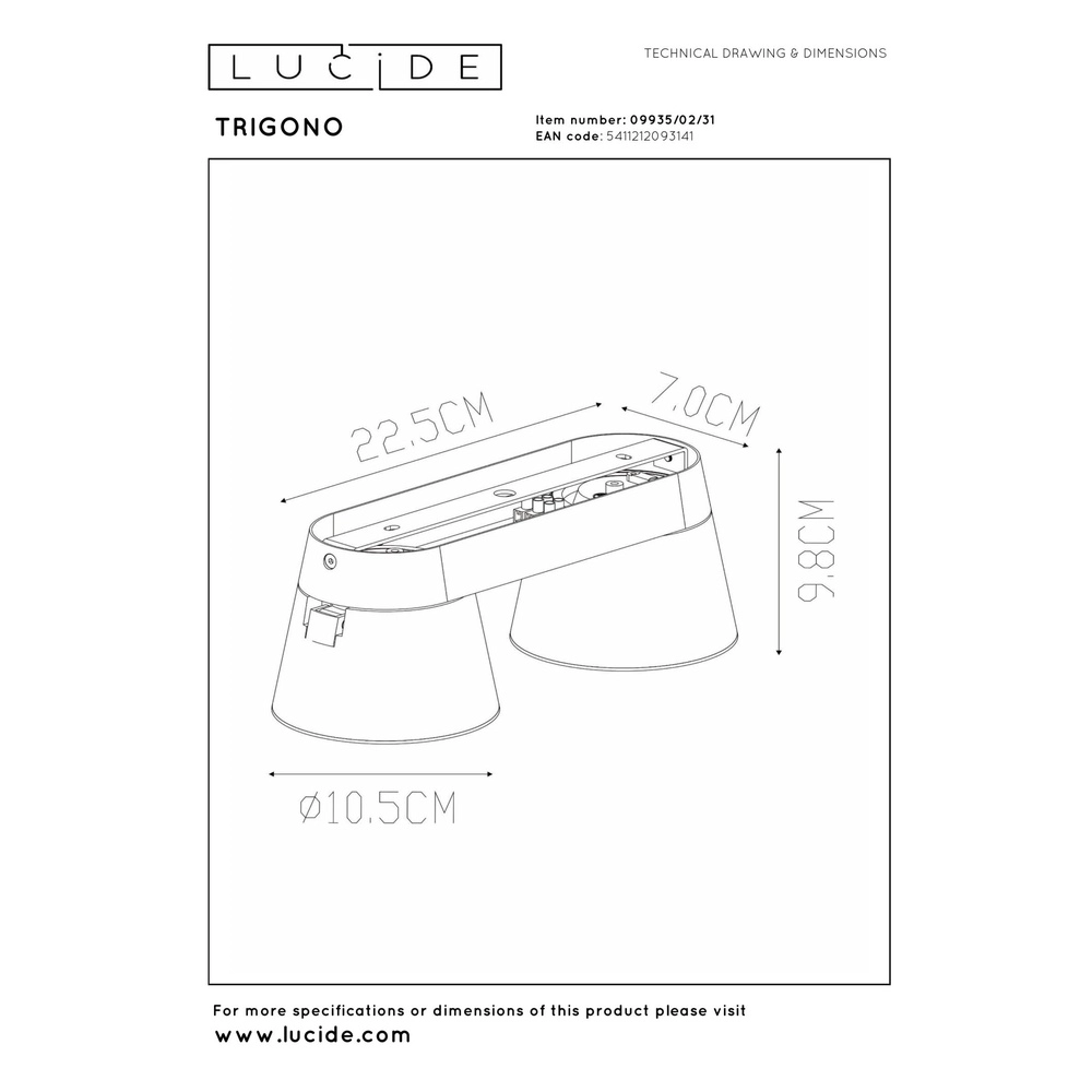 Deckenscheinwerfer Trigono Doppelweiß Lucide 5411212093141
