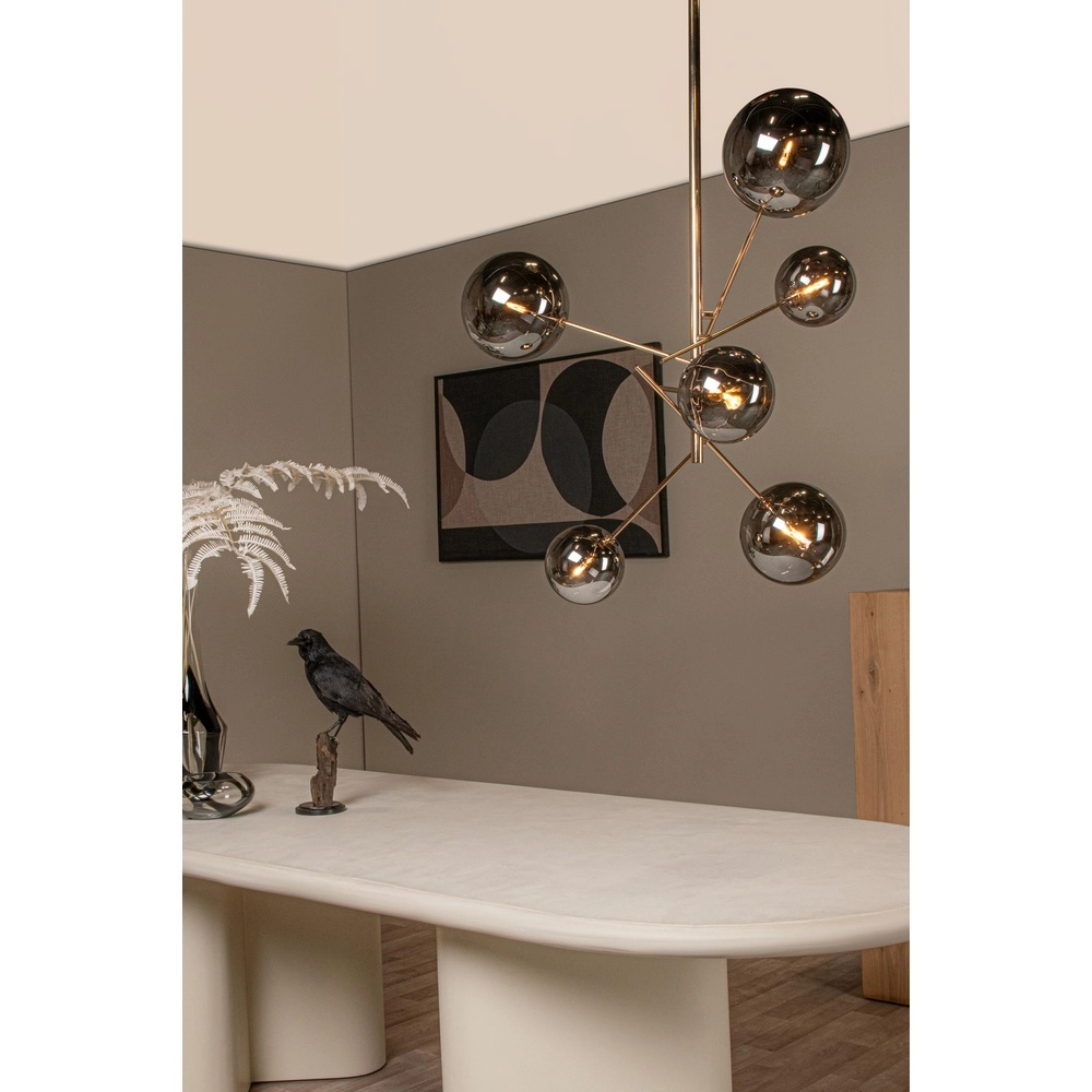 6-Licht Pendellampe Alara Gold mit Rauchkugeln Lucide 5411212461025