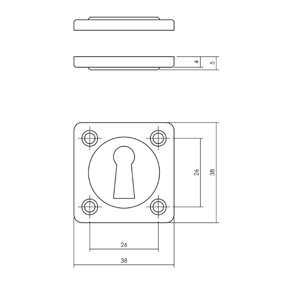 Set mit 2 Schlüsselrosetten Tira Quadratisches Messing getrommelt Intersteel 8714186648278