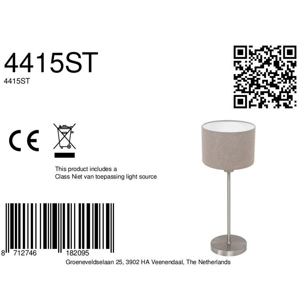 Tischlampe Noor mit grauer Kappe Steinhauer 8712746182095