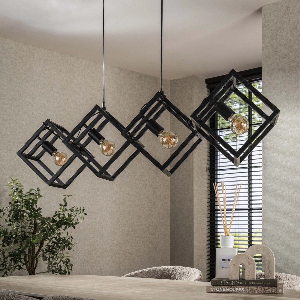 Moderne Pendellampe Cube 4x E27 – Holzkohle Lyora 8716803512771