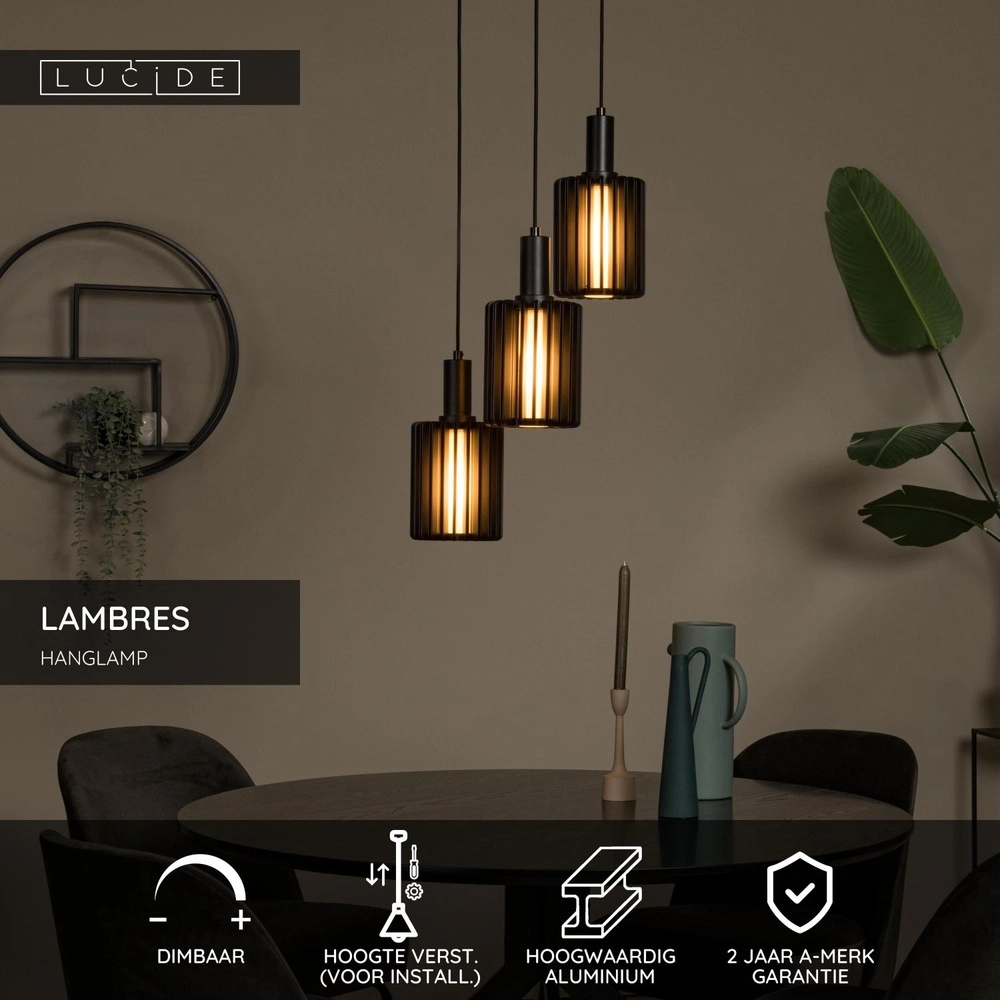3-Licht Pendellampe Lambres Schwarz Lucide 5411212452900
