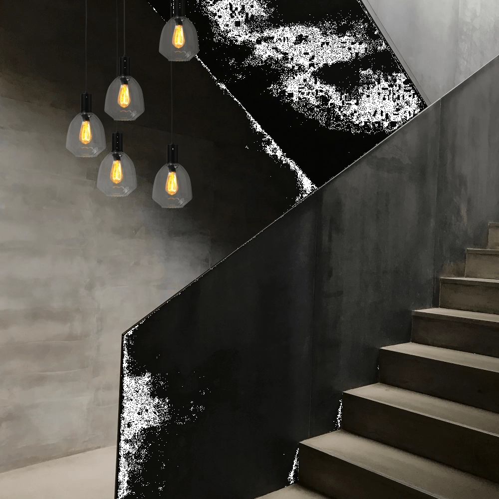 5-flammige Loft-Hängelampe - Schwarz - Porto mit klaren Nicolette-Gläsern Masterlight 8718121271170