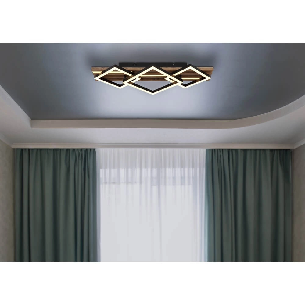 Deckenlampe Obrien schwarz mit Holz 3-flammig Globo 9007371515301