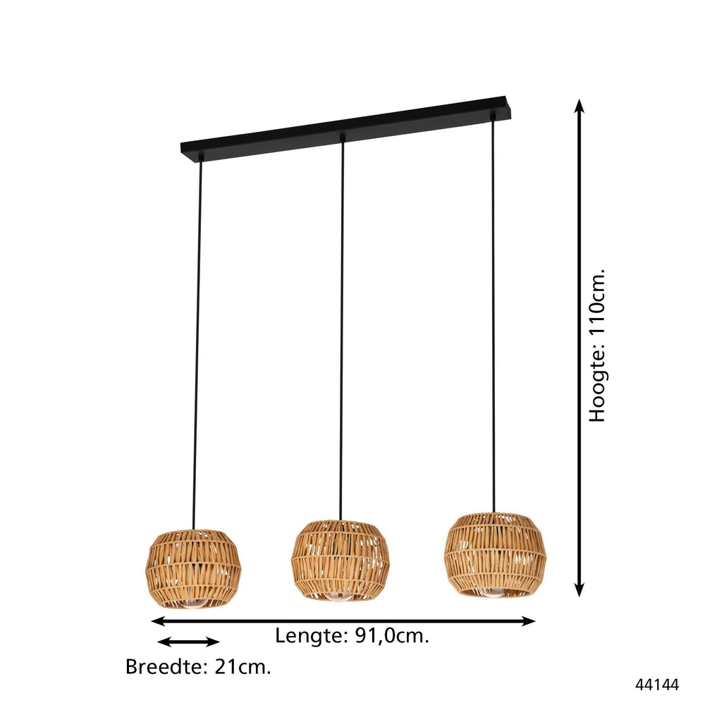 Rattan Pendelleuchte Sheldon 3-flammig Eglo 9008606359790