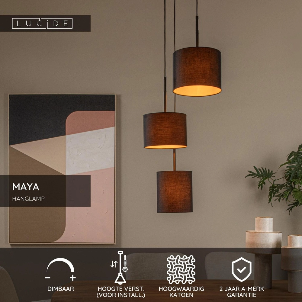 3-Licht Pendellampe Maya Schwarz Lucide 5411212452580