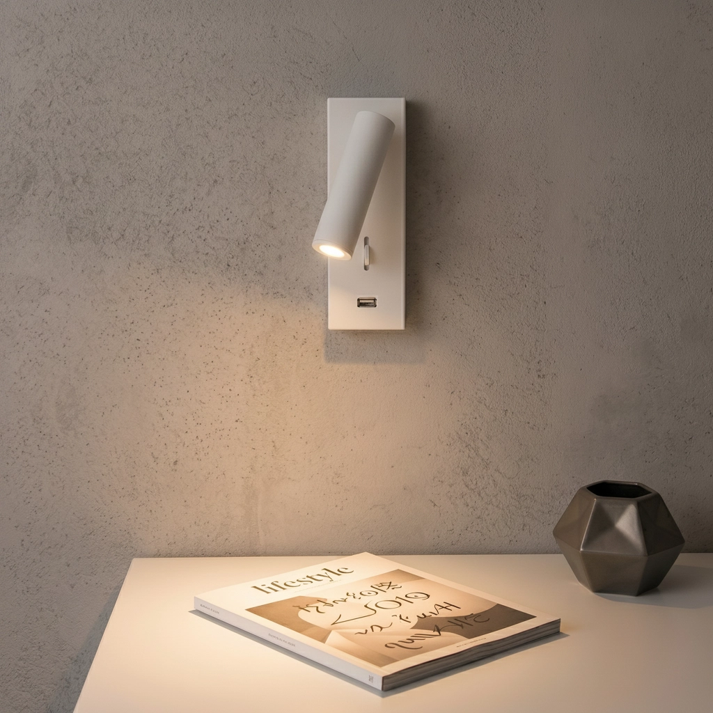 Nachttischlampe Fuse Weiß mit USB