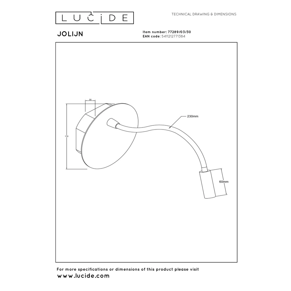 Wiederaufladbare Wandlampe Jolijn Nachttischlampe schwarz Lucide 5411212771384