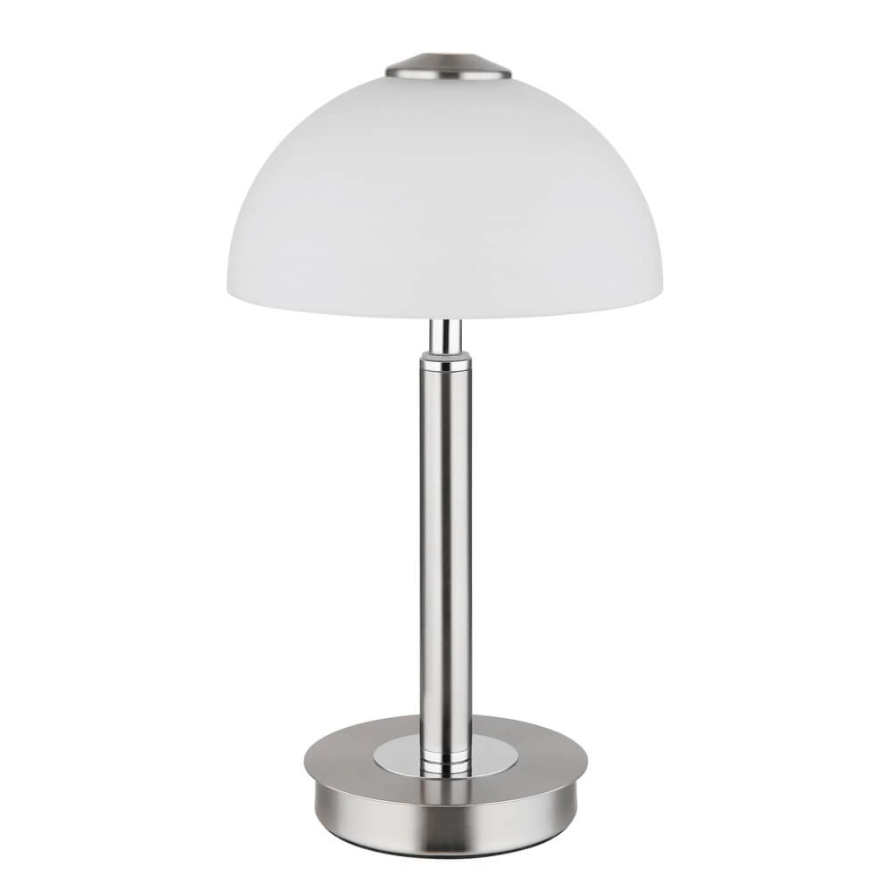 Tischlampe Uldin Nickel mit weißem Glas Globo 9007371446834