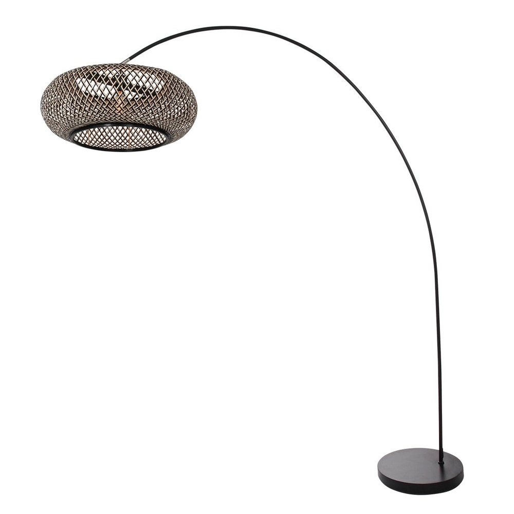 Bogenlampe solva mit schwarzem und Rattanschirm Ø 60cm Steinhauer 8712746182606