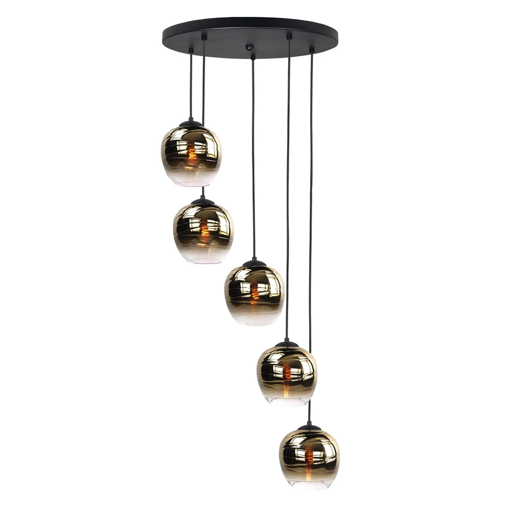 Pendelleuchte Fantasy 5-flammig schwarz mit braunem Glas