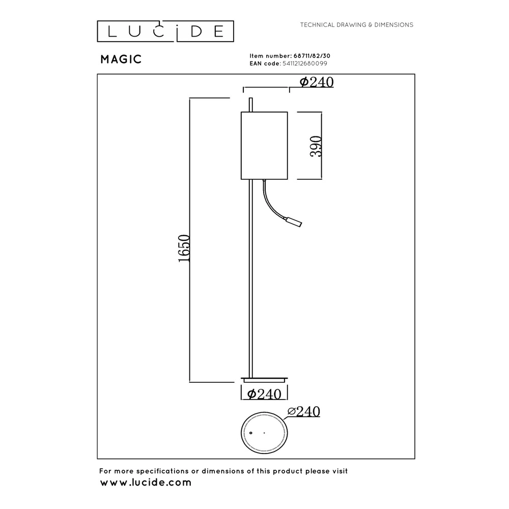 Stehlampe Magic mit Leselicht Lucide 5411212680099