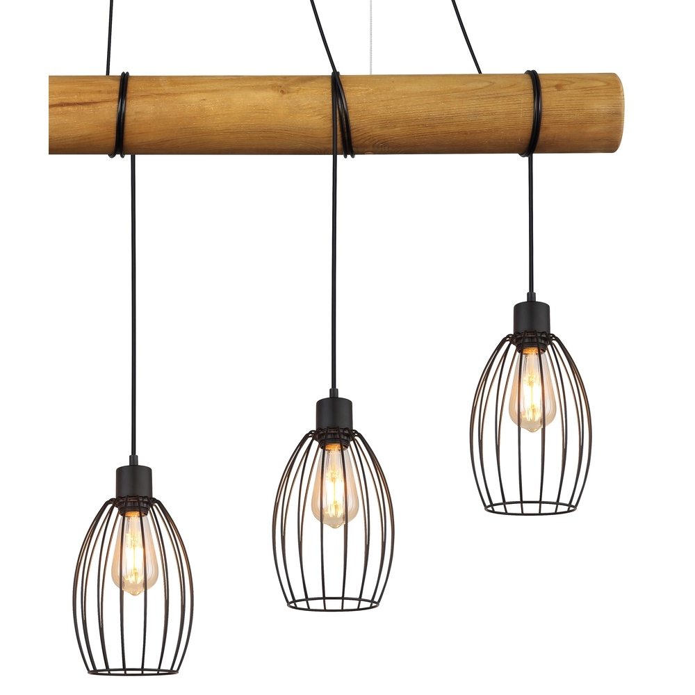 Land-Pendellampe Berti 5-Licht Holz mit Schwarz Globo 9007371586325