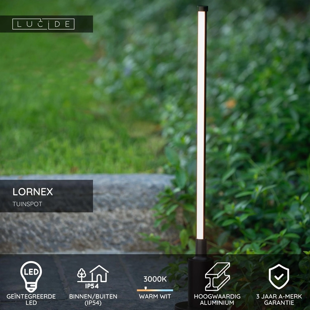 Elegante Gartenlampe Lornex IP54 schwarz 58 cm Lucide 5411212290519