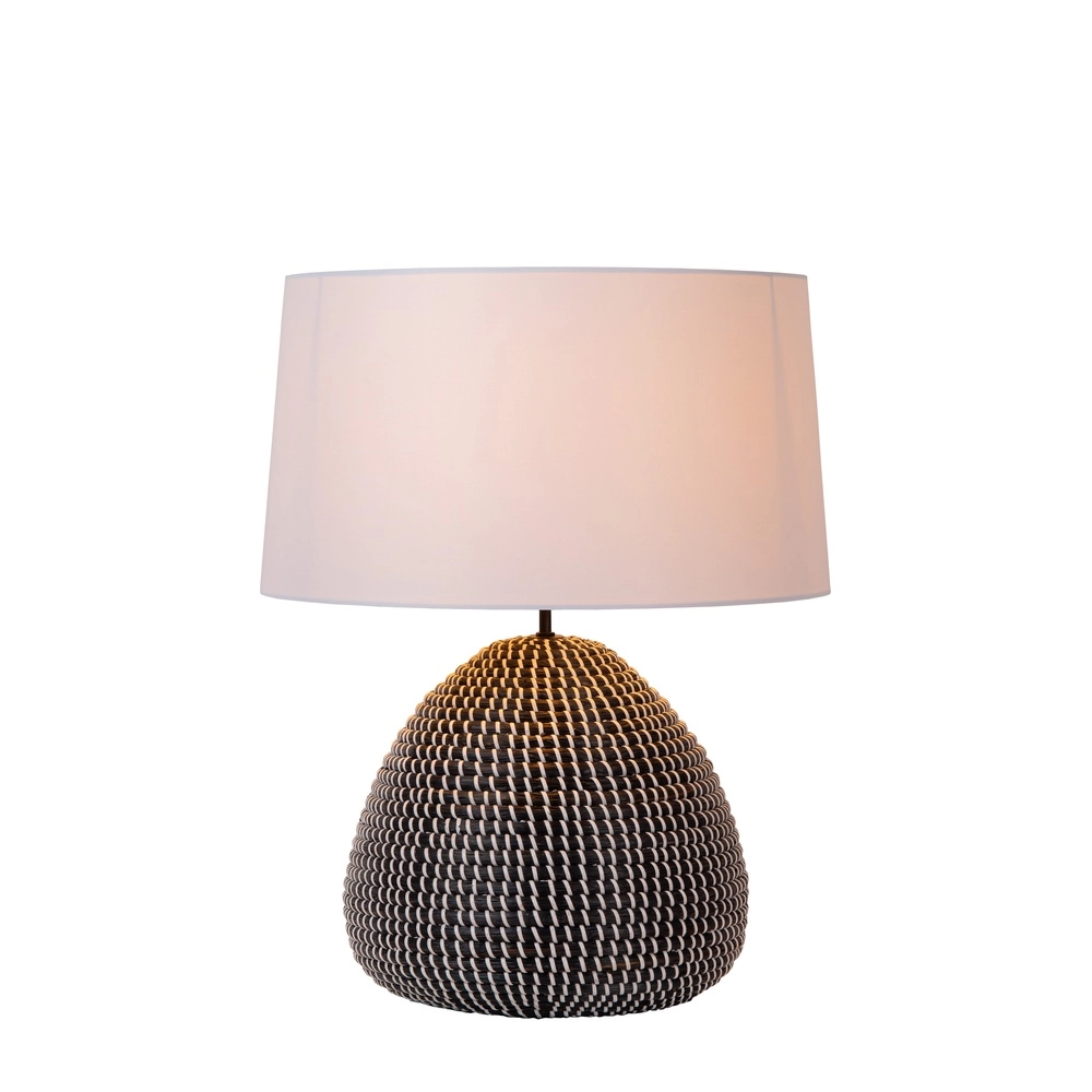 Seegras-Tischlampe Maduka Ø 45cm – schwarz mit weißem Farbton Premium by Lucide 5411212106070