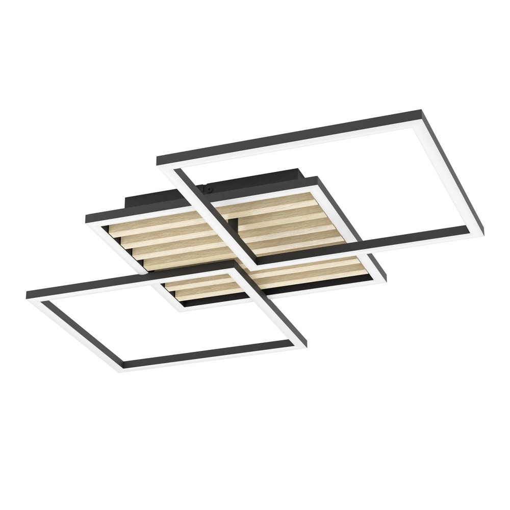 Moderne Deckenlampe Cembrano Schwarz mit Holzquadrat 92,5 cm