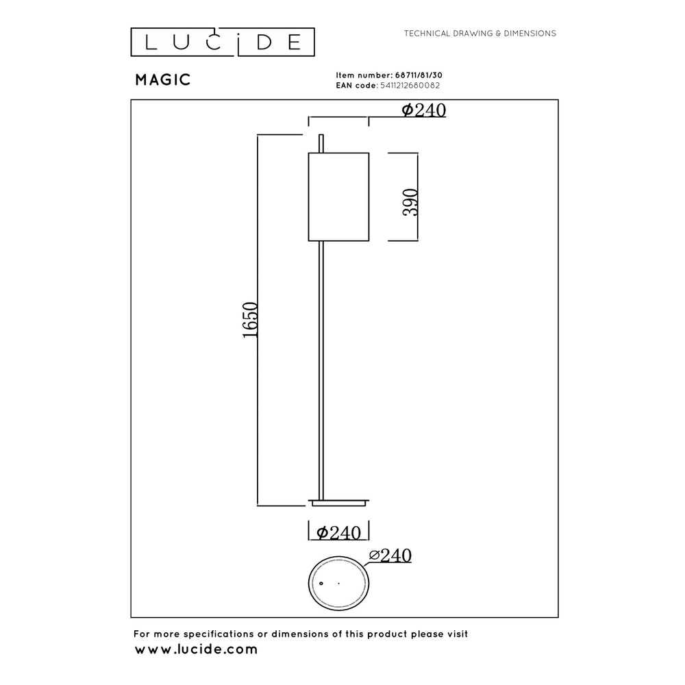 Stehlampe Magic Schwarz Lucide 5411212680082