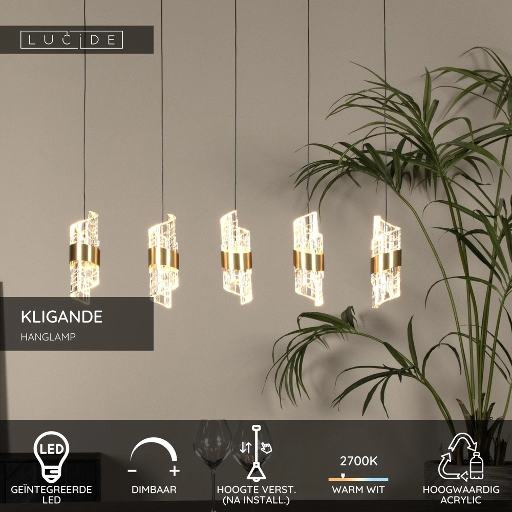 Design-Pendellampe Kligande 5-Licht Gold-Gerade Lucide 5411212134646