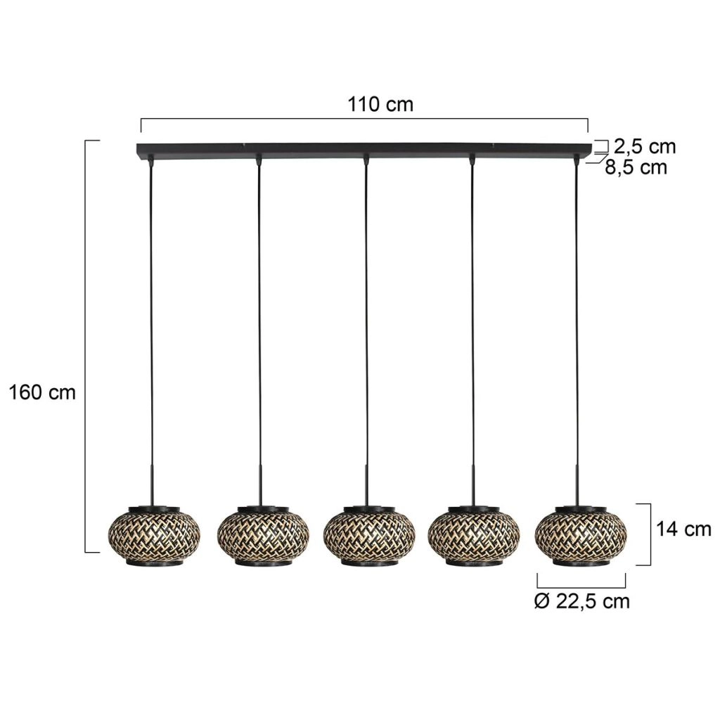 5-Licht Pendellampe gerade Nox Light mit Bambusmützen Steinhauer 8712746183221