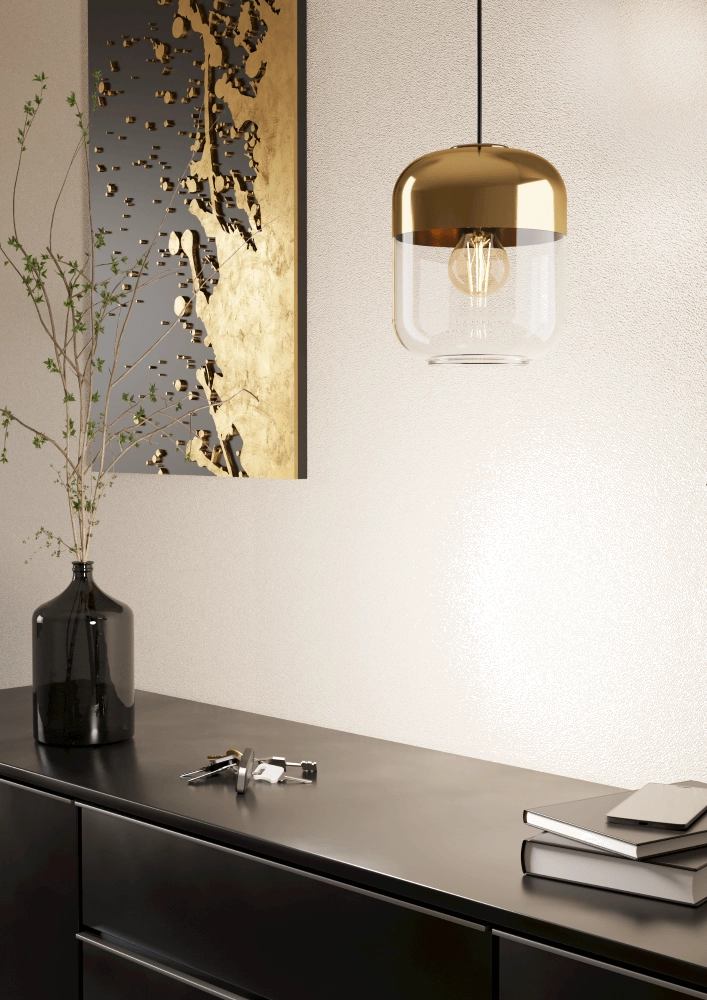 Goldene Hängelampe Maryvilla mit Glasschirm Eglo 9008606244553