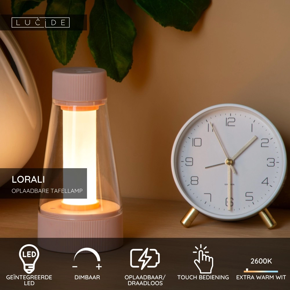 Wiederaufladbare Tischlampe Lorali Pink Lucide 5411212452733