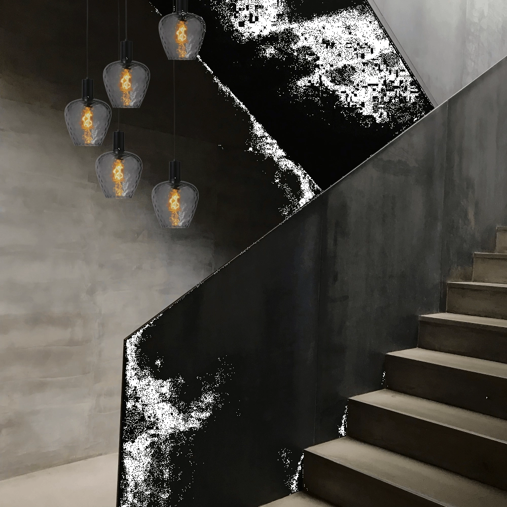 5-flammige Loft-Hängelampe - Schwarz - Porto mit Diamond-Rauchgläsern Masterlight 8718121271040