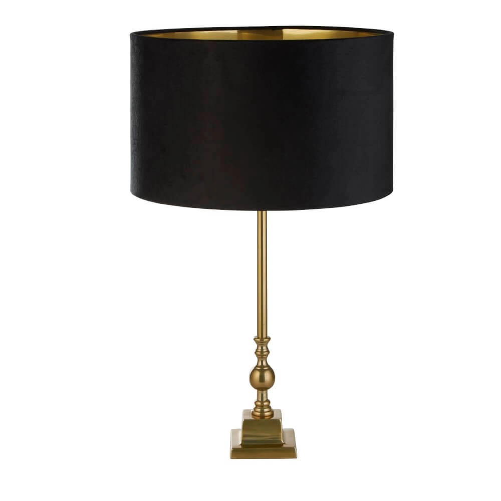 Goldene Tischlampe Whitby mit schwarzer Kapuze