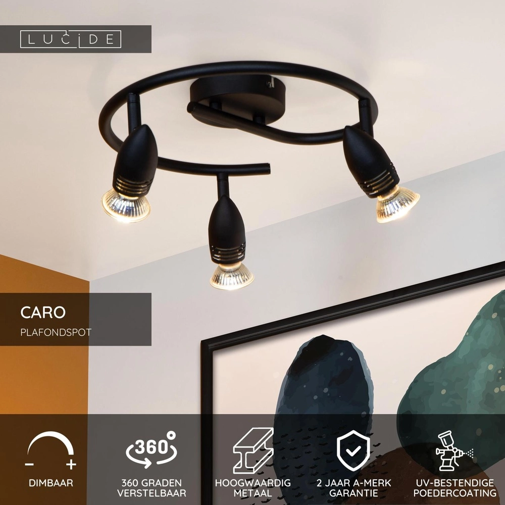 Deckenscheinwerfer Caro 3-Licht Schwarz Lucide 5411212134240