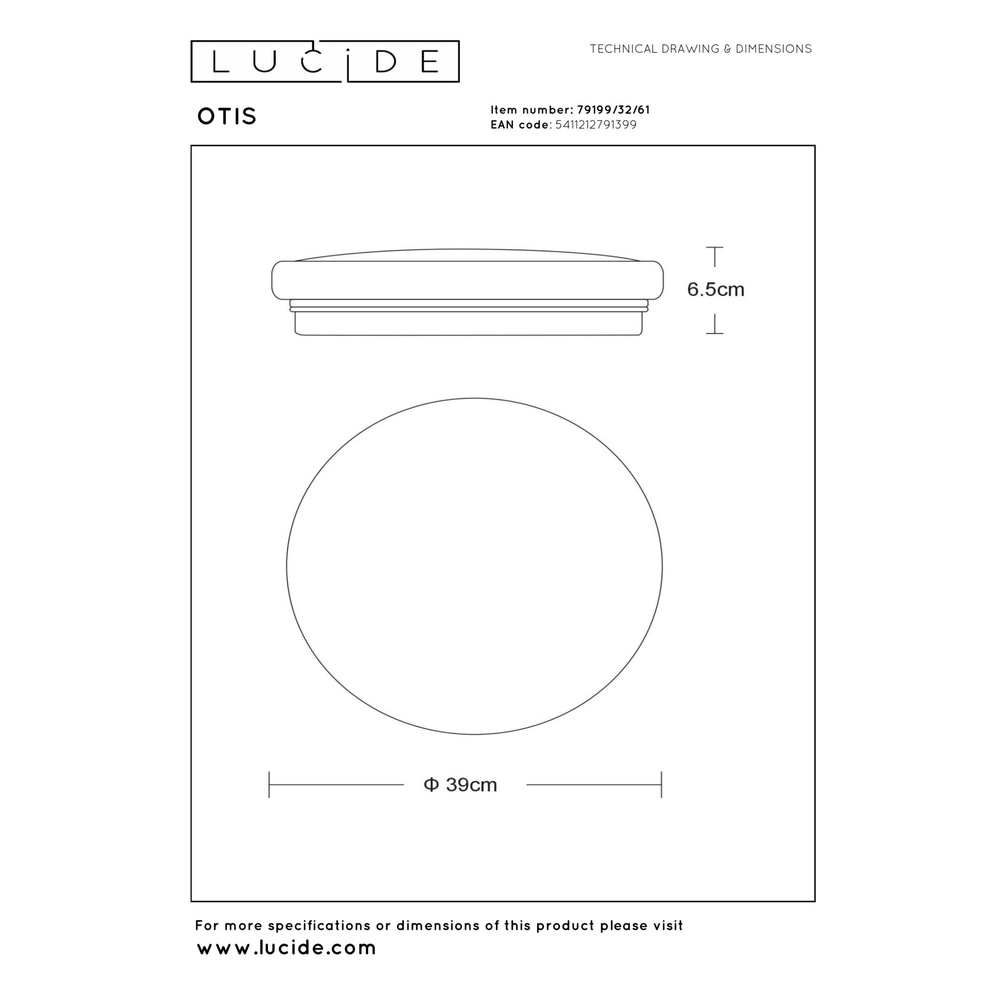 Deckenlicht Otis Ø 39 cm weiß Lucide 5411212791399