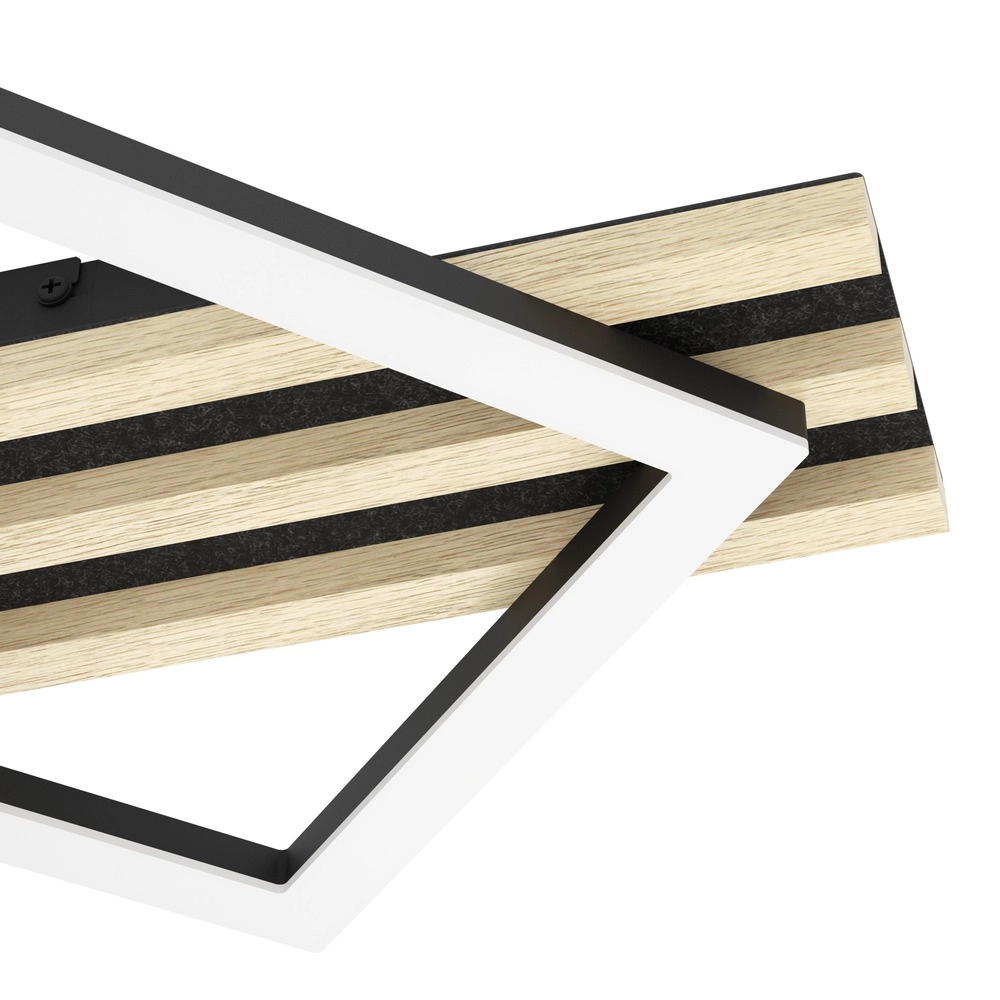 Moderne Deckenlampe Cembrano Schwarz mit Holzquadrat 50 cm Eglo 9008606388196