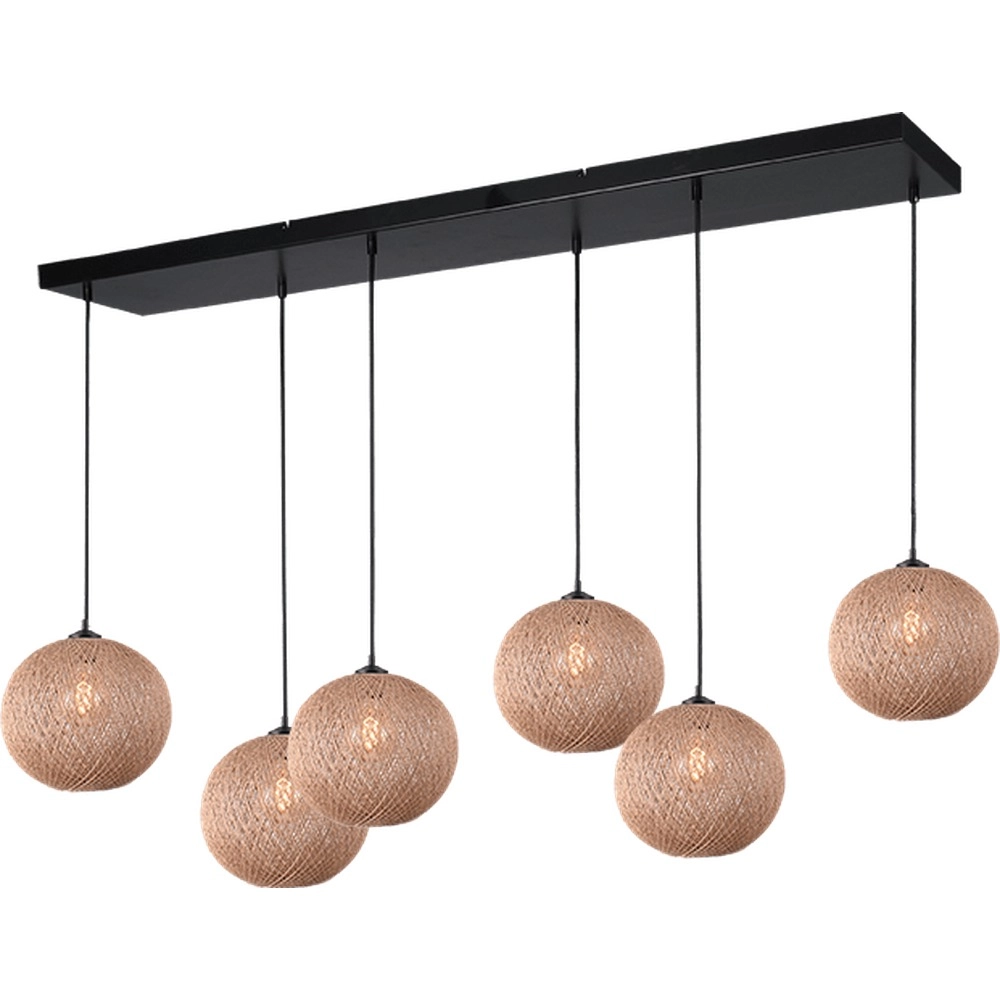 6-Licht Pendellampe Corda Rattan Ø 30cm