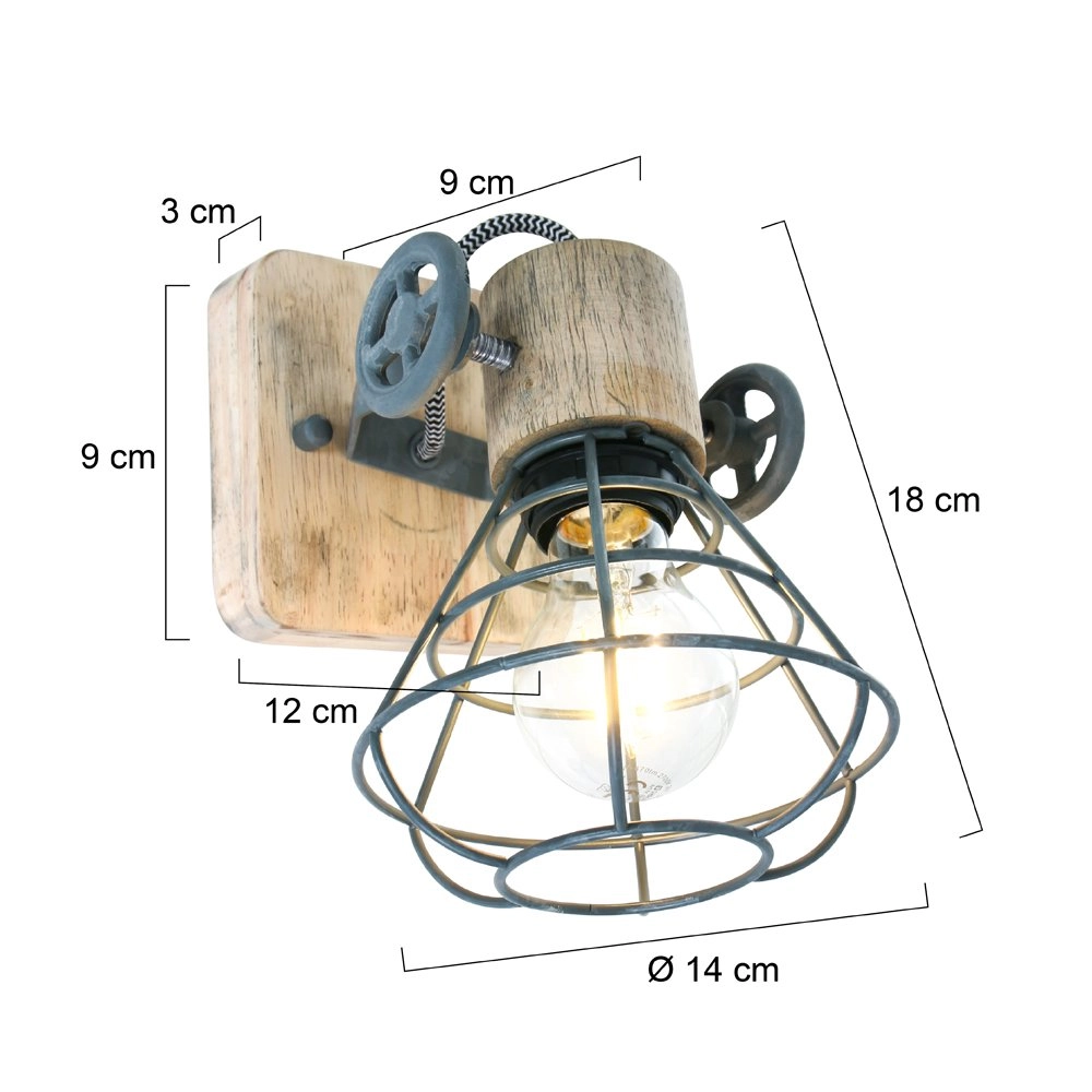 Wandleuchte Geurnesey Vintage grau mit holz Steinhauer 8712746123029