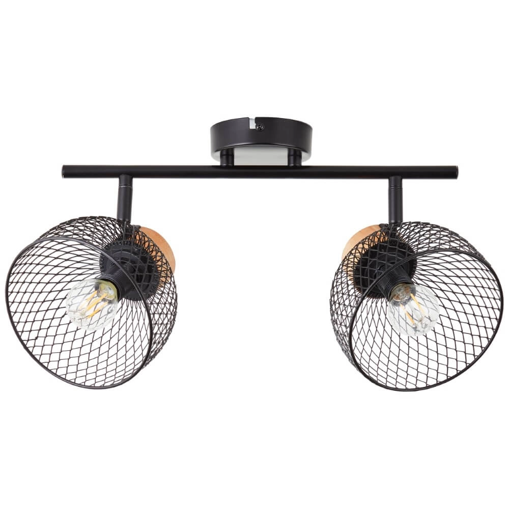 2-flammige Deckenleuchte Thuy schwarz mit Holz Brilliant 4004353409578