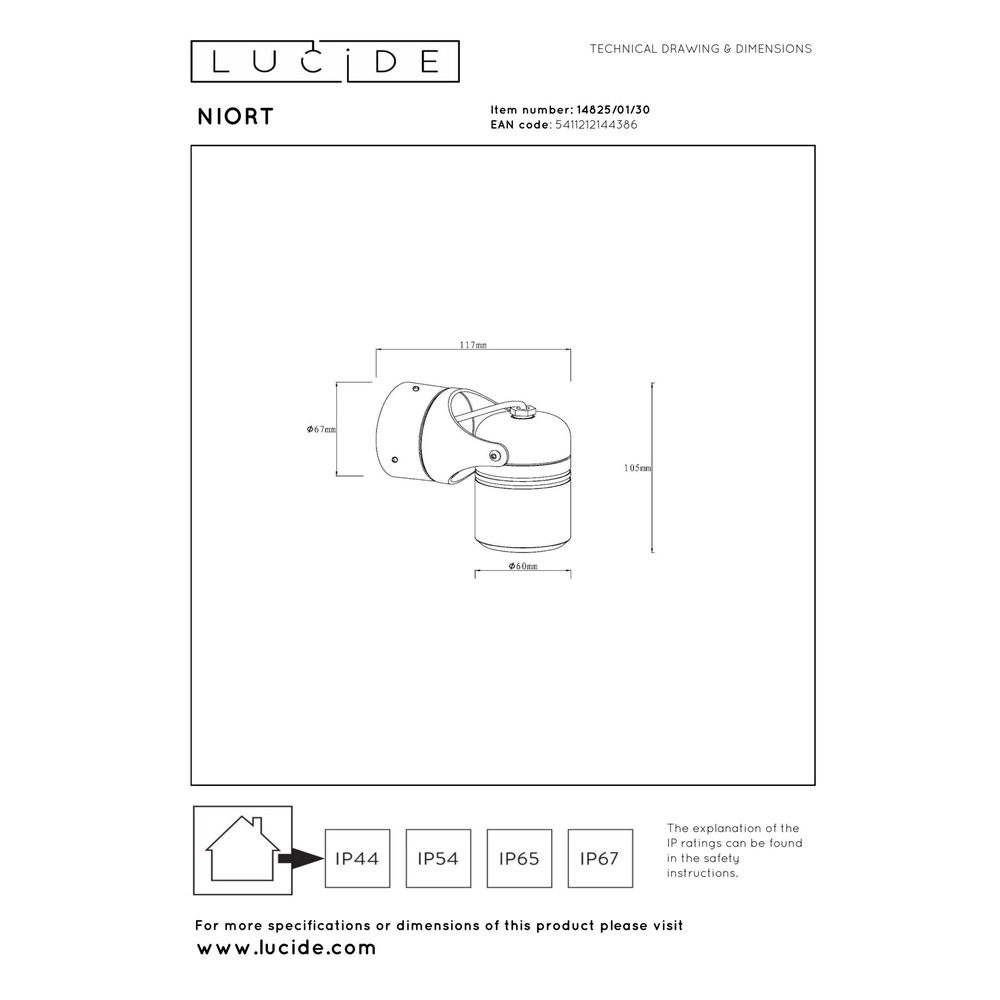 Deckenscheinwerfer Niort Single Black Lucide 5411212144386